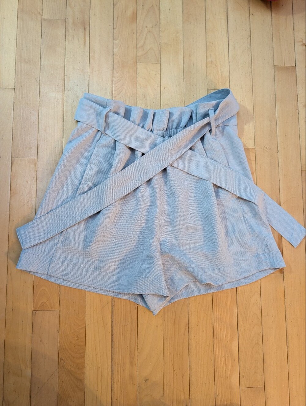 Wilfred Light Blue Paperbag Waist Shorts with Tie Belt